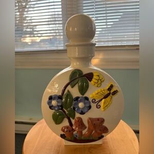 Decorative Ceramic Bottle with Floral and Butterfly Design
